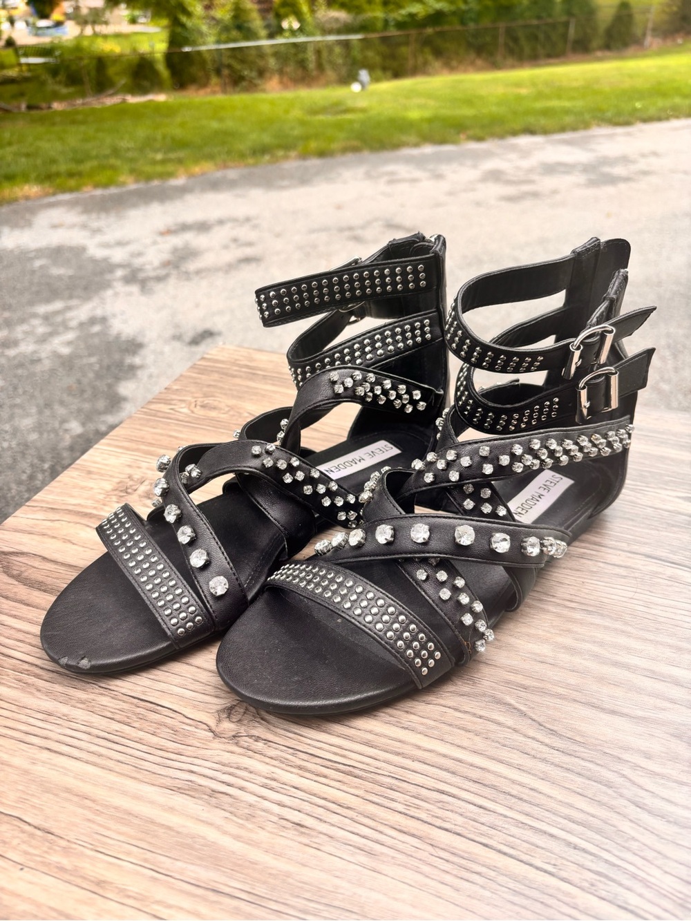 Steve Madden Black Studded Strappy Sandals